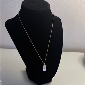Gold-Tone Necklace with White Opalescent Rectangular Pendant